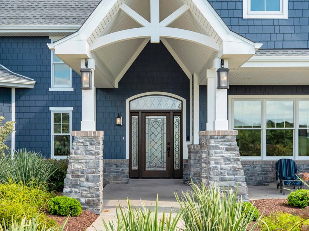 ornate front door on custom built home